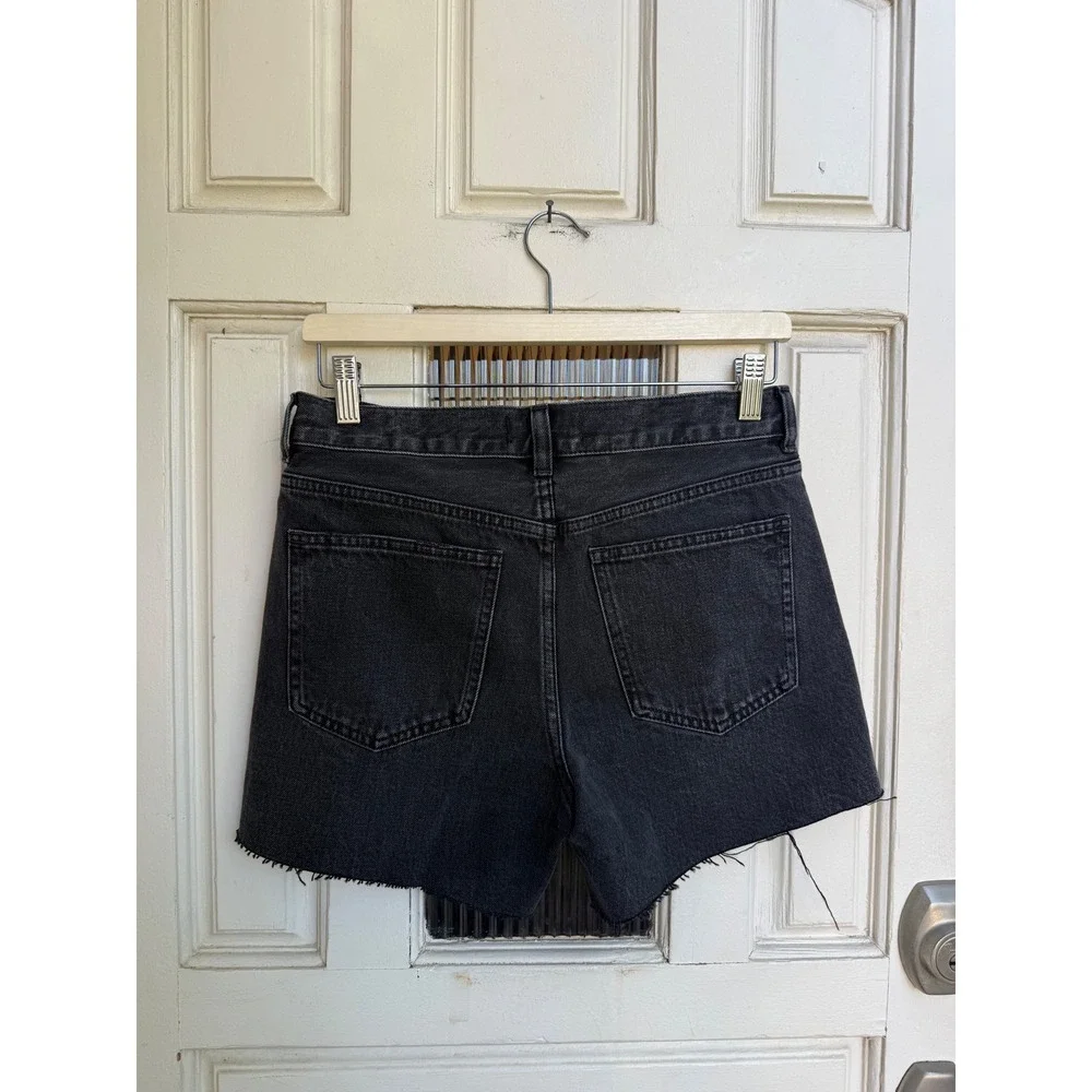 Madewell The Brynn Long Short Black Denim Cutoff Shorts Button Fly Size 25